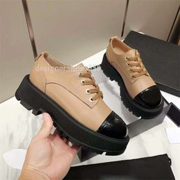 Designer leather womens loafers Spring and autumn new fashion color matching dress shoes increase thick sole womens leather shoes brand shoelaces box