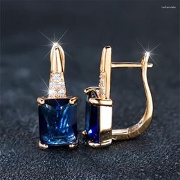 Backs Earrings Cute Female Dark Blue Stone Gold Color Clip Square Crystal Zircon Wedding Jewelry For Women