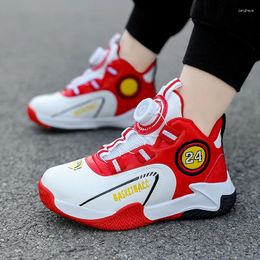 Basketball Shoes Swivel Buckle Children Boys Sneakers Thick Bottom Anti-slip Kids Sports Outdoor Walking