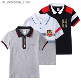 T-shirts New boy summer childrens polo shirt striped childrens polo shirt British style fashionable boy designer clothing school uniform top Q240418