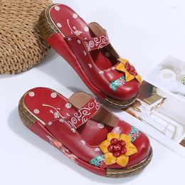 Slippers Summer Women Platform Wedges Sandals Handmade Slides Hand-painted Shoes Bohemian Retro Ethnic Sewing