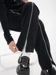 Women's Jeans Black Front Slit Zipper Spring And Autumn Design Sense High Waist Straight Loose Slim Wide Leg Long Pants Trendy