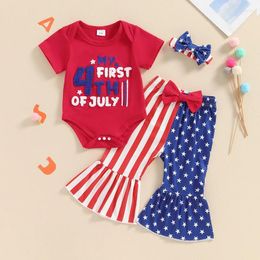 Clothing Sets FOCUSNORM 3pcs Baby Girls Clothes 0-18M Letter Embroidery Short Sleeve Romper With Leopard Flare Pants Bowknot Headband