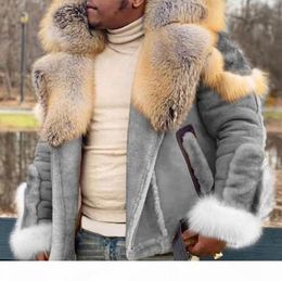 Men Coats New Thick Fashion for Faux Winter Suede Warm Big Zipper Fur Collar Long Sleeve Jacket Outdoor Casual Overcoat Tops2666635