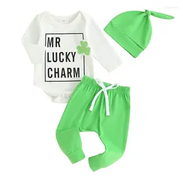 Clothing Sets Pudcoco Baby Boy Irish Day Outfit Letter Shamrock Long Sleeve Rompers Elastic Pants Beanie Hat Set Fall Spring Clothes 0-18M