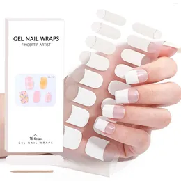 Nail Art Decorations Rhinestones Semi Cured Gel Strips French Tip 20 Pcs White Tips Clear Base Stickers Kit Works Tough Girls Nails