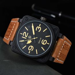 bell and ross 2024 mens watch automatic mechanical bell brown leather black rubber ross 3 hands BR01 high quality