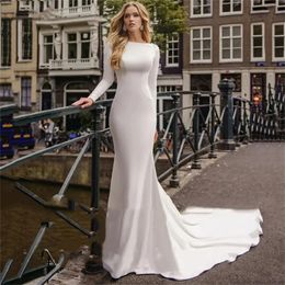 Simple Mermaid Wedding Dresses Boho Garden Long Sleeves Bridal Gowns de Mariee YD
