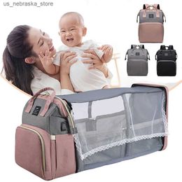 Diaper Bags Moms bag baby bottle diaper backpack replacement mat mosquito net wet and dry carrying USB charging port hanging basket bag Q240418