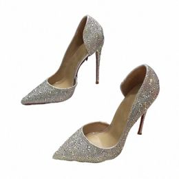 classic Bottom Wedding Bling Crystal Black Sier Fi High Heels Sexy Pointed Toe Party Shoes Women Stiletto Red Soles Rhineste Sandals 799 N5E6#