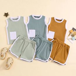 Clothing Sets Summer Toddler Baby Boys Shorts Set Patchwork Sleeveless Top Elastic Waist Outfit Casual Clothes