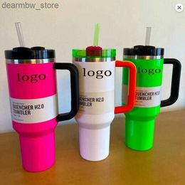 water bottle 1 1 Same Co-Branded Neon White PINK Parade 40oz Quencher H2.0 Mugs Cups Target Red travel Car cup Stainss Steel Tumbrs Cups with hand Gift