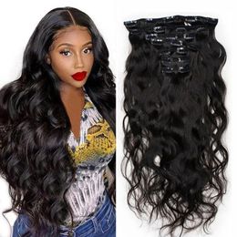 Clip In Hair Human Brazilian Body Wave 8 PcsSet Natural Black Color Ins Remy 826 Inch 120G 240402