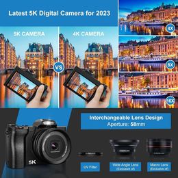 Highly advanced 5K WiFi Vlogging camera with 32G SD card, 48MP autofocus, compact design, 6-axis stabilization, UV filter, and 16x digital zoom for ultimate travel
