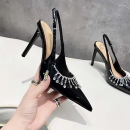 Dress Shoes 2024 Rhinestone Tassel Heavy Industry Multi-color Patent Leather Shallow Mouth Pointed Sandals High Heels