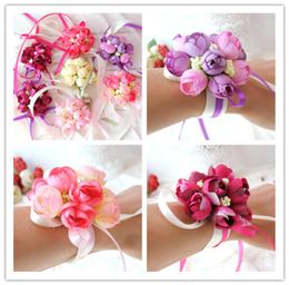 Wholsesle Wrist Corsage Bridesmaid Sisters Hand Flowers Artificial Silk Lace Bride Flowers For Wedding Party Decoration Bridal Pro1234060