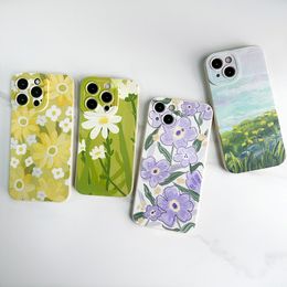 Case for i Phone 12 Pro Max, Colorful Retro Oil Painting Printed Flower Laser Glossy Pattern Cute Phone Cover Stylish Durable TPU Protective Case
