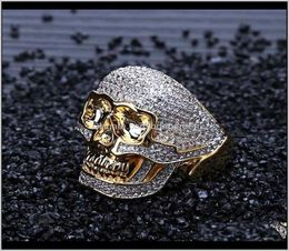 Solitaire Mens 18K Yellow Plated Custom Skull Gold Cz Bling Ring Full Simulated Diamonds Micro Pave Set Stones Hip Hop Rings Ysorx2679206