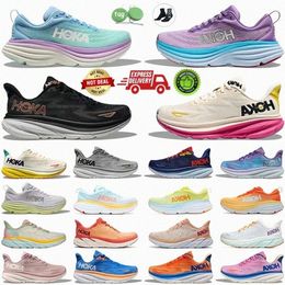 hokaOne Bondi 8 Running Shoes Sneakers Mens Womens Blakc Triple White Pale Mauve Shifting Sand Clifton 9 Harbor Trainers U0JL#