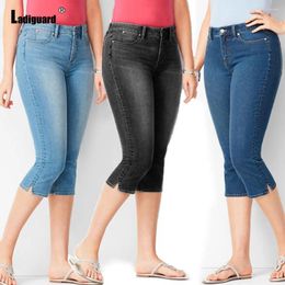 Women's Jeans Ladies Vintage Cuff Split Demin Pants Stand Pocket Women High Cut Skinny Trousers 2024 European Fashion Calf-Length