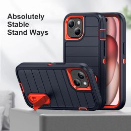 3 in 1 Kickstand Heavy Duty Shockproof Holder Stand Cases For iPhone 15 14 Plus 13 12 11 Pro Max Samsung S24 S23 A53 5G Silicone Rubber Hard PC Rugged Cover