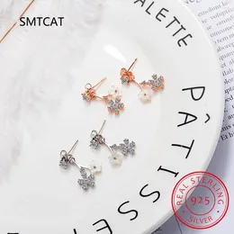 Stud Earrings 925 Sterling Silver Shining GemStone Delicate Shell Flower Earring Brincos For Women Party Fine Jewelry Engagement Gift