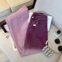 Women's Jeans Tie Dyed Gradient Purple Design Vintage Street Retro Casual Chic Denim Pants Female High Waist Straight Trousers