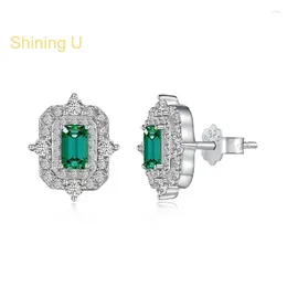 Stud Earrings Shining U S925 Silver Rectangle Green Zircon Gems For Women Fine Jewelry Gift