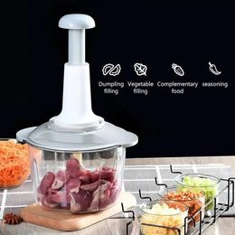 Multifunctional Food Processor Manual Meat Grinder Vegetable Garlic Chilli Chopper Slicer Rotary Dicer Fruit Kitchen Tool 240407