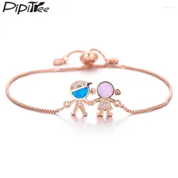 Charm Bracelets Pipitree Trendy Blue And Pink Opal Bracelet Cubic Zirconia Figure Boys Girls Family Jewelry For Women Lovers