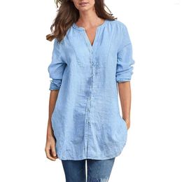 Women's Blouses 2024 Spring Summer Leisure Shirts Top Vintage Cotton Linen Button Up Loose Long Sleeve Oversized Shirt Casual Tunic Blusa