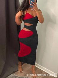 Work Dresses 2PCS Colorblock Cutout Bodycon Set Women Y2K Hollow Out High Waist Slim Sheath Ankle Length Long Dress Spring Summer