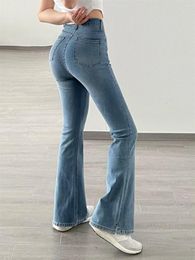 Women's Jeans High TVVOVVIN Spicy Girl Waist Elastic Slim Fit Small Split Micro Flare Tight Hip Wrap Denim Pants DRAS