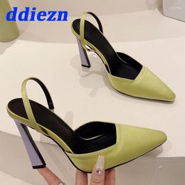Dress Shoes Ladies Thin High Heels Casual Outside Slides Elegant Pointed Toe Summer Fashion Slingbacks Female Sandals Women Pumps