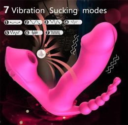 Sex Toy Massager 3 in 1 Sucking Vibrator Women039s Dildo Anal Beads Vagina Clitoris Stimulation Wearable Oral Female Vibrators 1572847