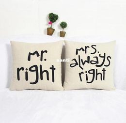 Popular Funny Mr Right Mrs Al ways Right Print Blend Cotton Linen Pillow Case Bed Sofa Cushion Cover Home Accessories9249548