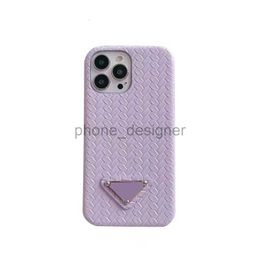 Woven Textured Leather Luxury Phone Case For 15 14 Pro Max Iphone 12 13 Mini 14 11 Pro Xr Xs Max Metal Triangle For Apple 7 8 Plus Cover