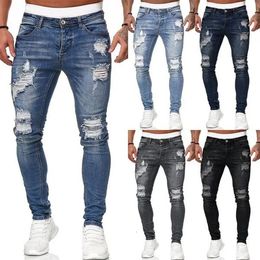 Men Jean Pant Fashion Hip Hop Streetwear Skinny Ripped Damage Trousers Scratch Denim Mens Clothing Jean Pant 240409