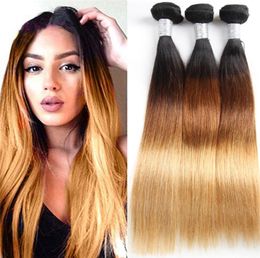 Straight Weaves Brazilian Virgin Hair Bundles Ombre 1B 4 27 blond color blonde indian remy weave2981173