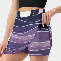 Skirts Purple Mountains And Moon Woman Fashion 2024 Pant Skirt Mini Office Short Watercolour Moody