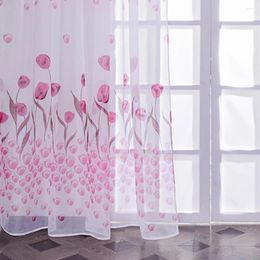 Curtain Pink Tulip Sheer Curtains Voile Tulle For Kitchen Living Room Bedroom Window Treatment Screening Drapes Home Decoration