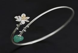 Inature 925 Sterling Silver Natural Aventurine Lotus Flower Bracelets Bangles For Women Jewellery SH190721227v5361467