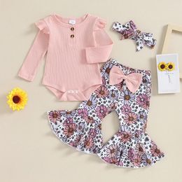 Clothing Sets PUHHAPIEY Born Baby Girl Fall Winter Clothes Frill Romper Flared Pants Headband Bell-Bottoms Set Pumpkin Halloween Outfit