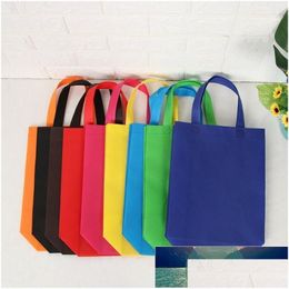 Packing Bags Wholesale Gift Wrap 10Pcs Mti-Use Tote Kids Birthday Party Favour Non-Woven Treat Solid Colour With Handle Shop Bag Ba1 Fac Dhhik