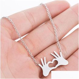 Pendant Necklaces Classic Boho Stainless Steel Ok Gestures For Women Love English Letter Heartbeat Clavicle Chain Gift Drop Delivery Dhe16