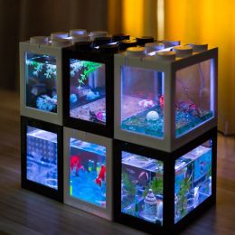 Decorations Decorations stackable desktop miniature aquarium fish tank turtle jellyfish Betta reptile ecological tank Mini fish tank remote co