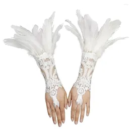 Knee Pads Lace Feather Long Gloves Accessories Embroidery White Gothic Mesh Sleeve Wedding Glove Halloween Party