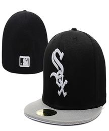 Selling Men039s White Sox fitted hat Top Quality flat Brim embroiered Letter SOX Team logo Black fans baseball Hats full cl6413769