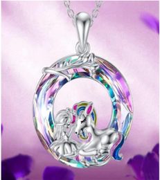 New Colorful Unicorn Crystal Tree of Life Unicorn Pendant Necklace Fashion Fivepointed Star Accessories A Variety of Couple Colla8671409