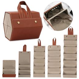 Portable Foldable Glasses Box 23456 Multi-slot Eyeglass Storage Display Organizer Fashion PU Leather Travel Sunglasses Case 240419